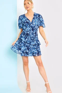 Floral Chiffon Wrap Detail Mini Dress|In the Style Discount