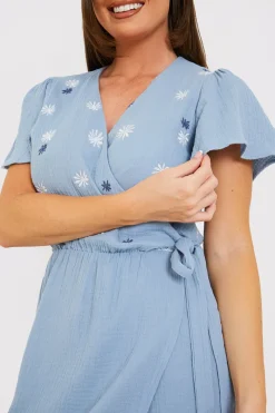 Floral Embroidered Wrap Midi Dress|In the Style Clearance