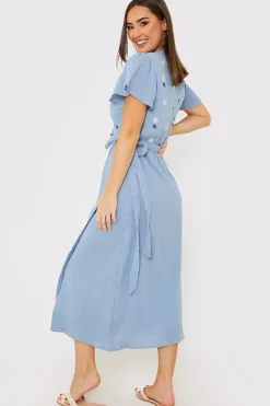 Floral Embroidered Wrap Midi Dress|In the Style Clearance