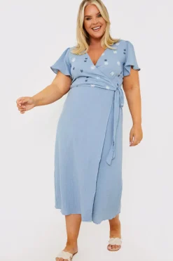 Floral Embroidered Wrap Midi Dress|In the Style Clearance