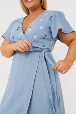 Floral Embroidered Wrap Midi Dress|In the Style Clearance