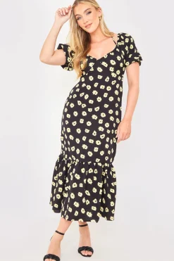 Floral Plunge Short Sleeve Midi Dress|In The Style Best