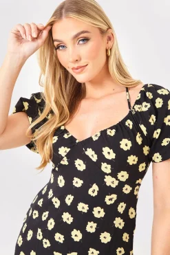 Floral Plunge Short Sleeve Midi Dress|In The Style Best