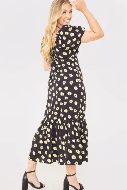 Floral Plunge Short Sleeve Midi Dress|In The Style Best