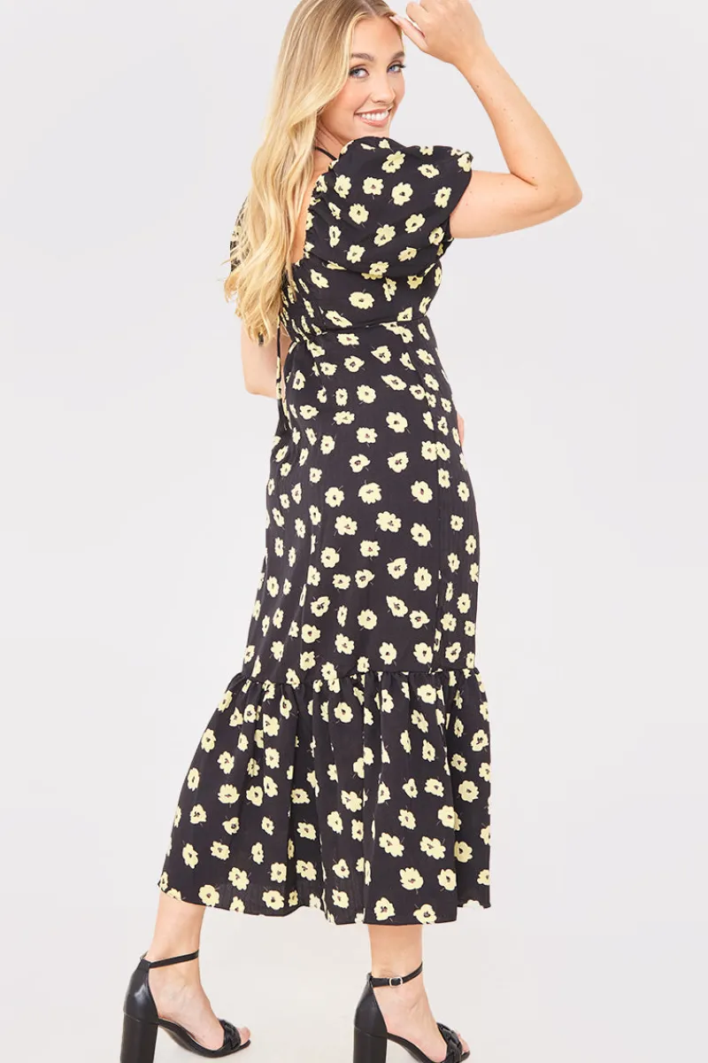 Floral Plunge Short Sleeve Midi Dress|In The Style Best