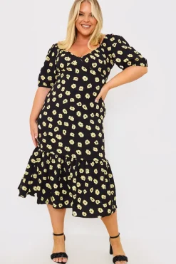 Floral Plunge Short Sleeve Midi Dress|In The Style Best