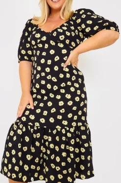 Floral Plunge Short Sleeve Midi Dress|In The Style Best