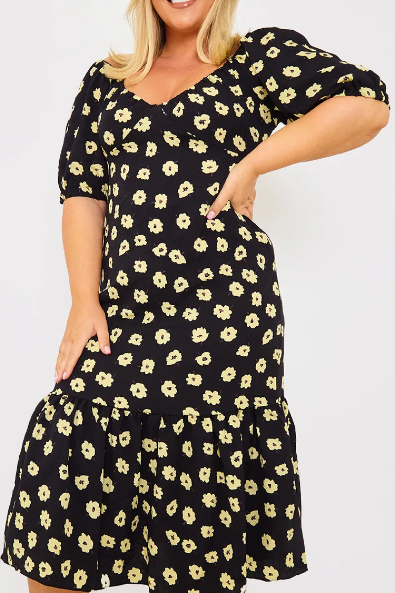 Floral Plunge Short Sleeve Midi Dress|In The Style Best