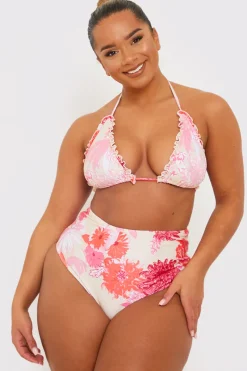 Floral Print Frill Triangle Bikini Top|In the Style Clearance