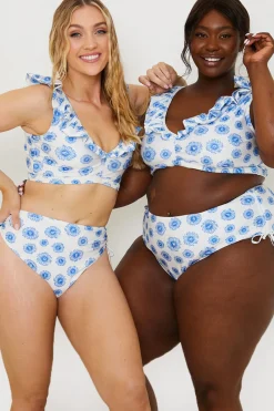 Floral Print High Waisted Bikini Bottoms With Ruched Sides|In the Style Online