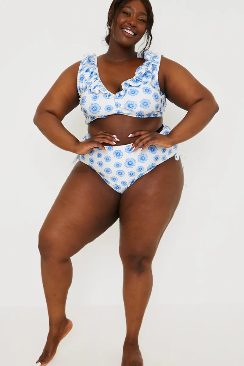 Floral Print High Waisted Bikini Bottoms With Ruched Sides|In the Style Online