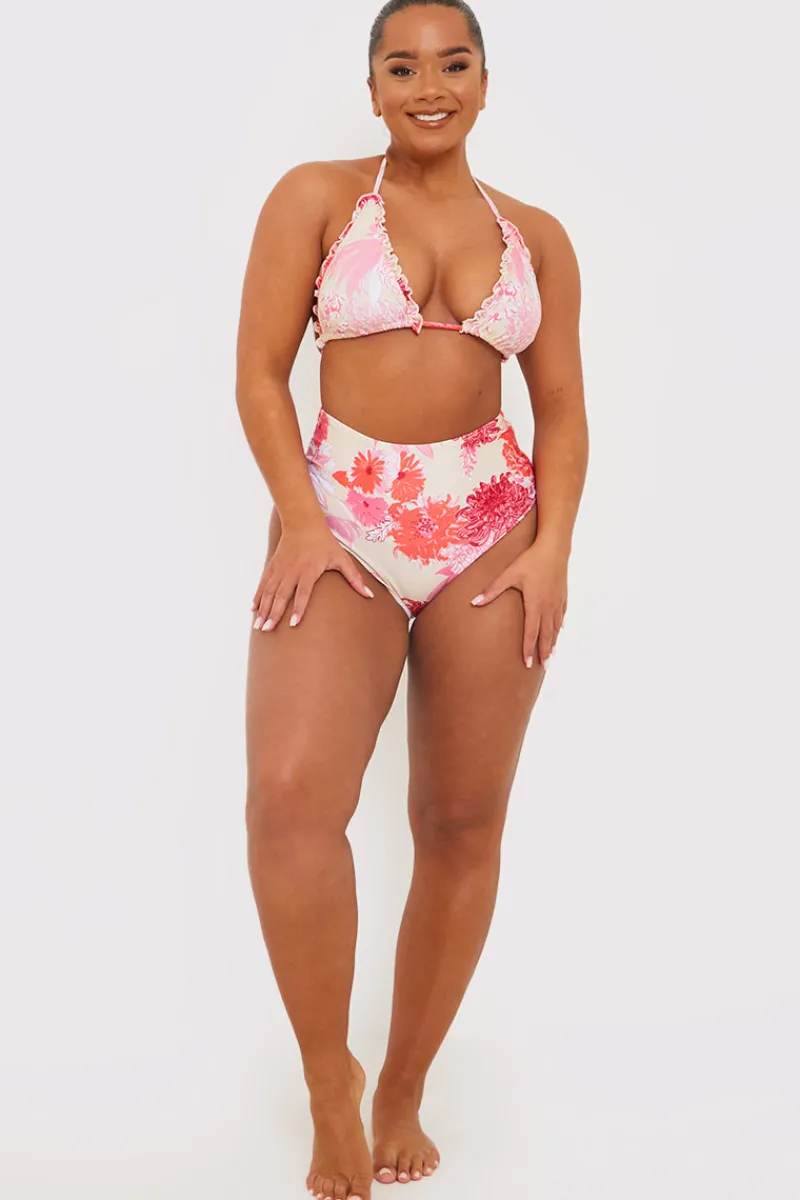 Floral Print High Waisted Bikini Bottom|In the Style Clearance