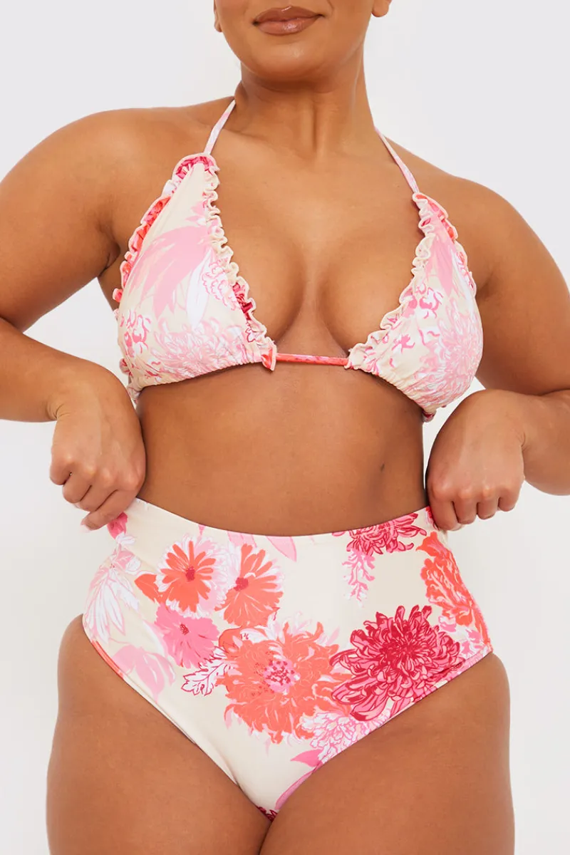 Floral Print High Waisted Bikini Bottom|In the Style Clearance