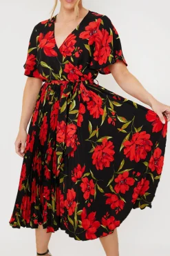 Floral Print Pleated Wrap Midi Dress|In the Style Clearance