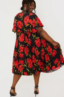 Floral Print Pleated Wrap Midi Dress|In the Style Clearance