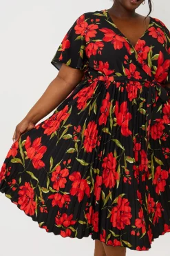Floral Print Pleated Wrap Midi Dress|In the Style Clearance