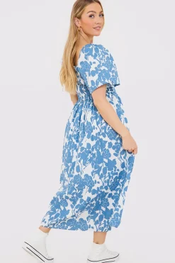 Floral Print Puff Sleeve Sweetheart Midi Dress|In the Style Sale