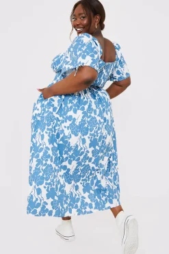 Floral Print Puff Sleeve Sweetheart Midi Dress|In the Style Sale