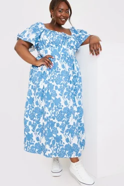 Floral Print Puff Sleeve Sweetheart Midi Dress|In the Style Sale