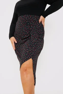 Floral Print Ruched Midi Skirt|In the Style Clearance
