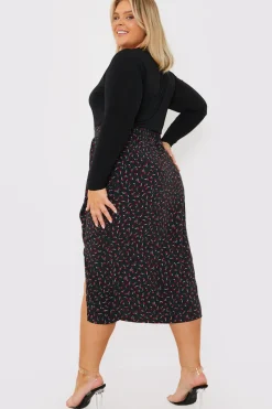 Floral Print Ruched Midi Skirt|In the Style Clearance