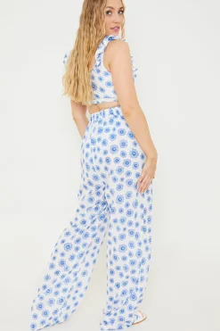 Floral Print Tie Detail Wide Leg Trousers|In the Style Discount