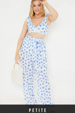 Floral Print Tie Detail Wide Leg Trousers|In the Style Discount
