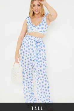 Floral Print Tie Detail Wide Leg Trousers|In the Style Discount