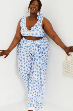 Floral Print Tie Detail Wide Leg Trousers|In the Style Discount