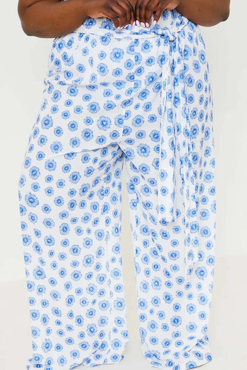 Floral Print Tie Detail Wide Leg Trousers|In the Style Discount