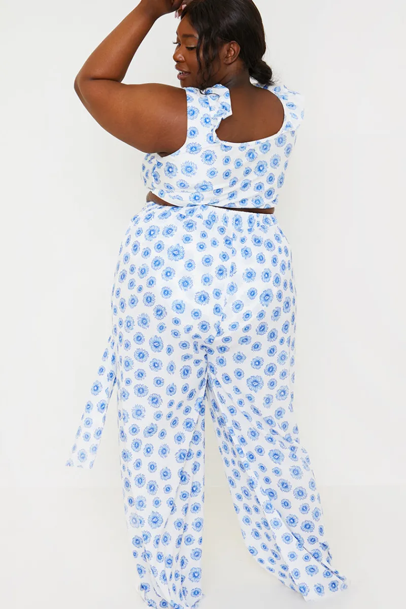 Floral Print Tie Detail Wide Leg Trousers|In the Style Discount