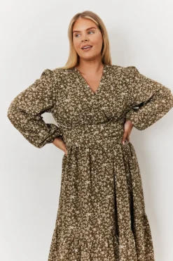 Floral Print Wrap Front Belted Balloon Sleeve Midi Dress|In the Style Hot