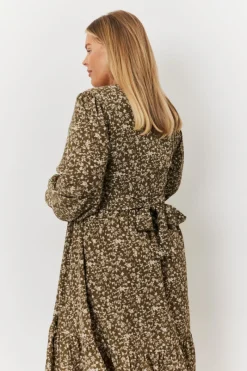 Floral Print Wrap Front Belted Balloon Sleeve Midi Dress|In the Style Hot