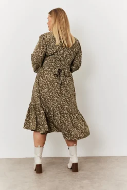 Floral Print Wrap Front Belted Balloon Sleeve Midi Dress|In the Style Hot