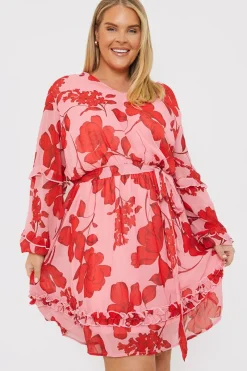 Floral Printed Chiffon Frill Detail Balloon Sleeve Mini Dress|In the Style Best