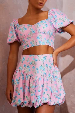 Floral Puffball Hem Mini Skirt|In the Style Clearance