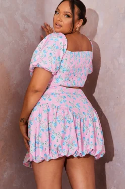 Floral Puffball Hem Mini Skirt|In the Style Clearance