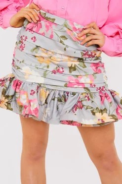 Floral Ruched Ruffle Hem Mini Skirt|In the Style Outlet