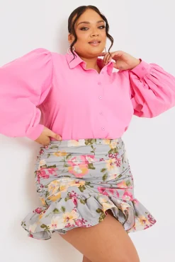 Floral Ruched Ruffle Hem Mini Skirt|In the Style Outlet