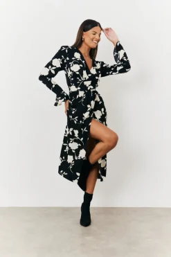 Floral Tie Wrap Detail Midi Dress|In The Style Online
