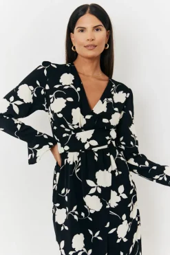 Floral Tie Wrap Detail Midi Dress|In The Style Online