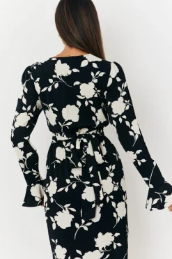 Floral Tie Wrap Detail Midi Dress|In The Style Online