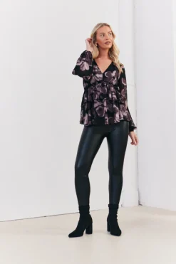 Floral V Neck Frill Detail Blouse|In The Style Best