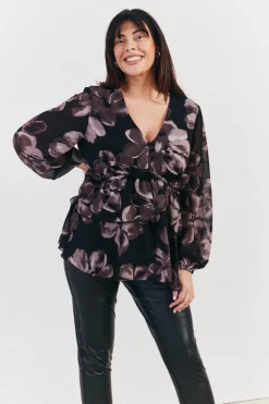 Floral V Neck Frill Detail Blouse|In The Style Best