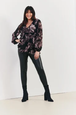 Floral V Neck Frill Detail Blouse|In The Style Best