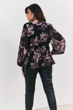 Floral V Neck Frill Detail Blouse|In The Style Best