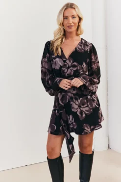 Floral Wrap Front Detail Skater Dress|In The Style