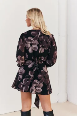 Floral Wrap Front Detail Skater Dress|In The Style