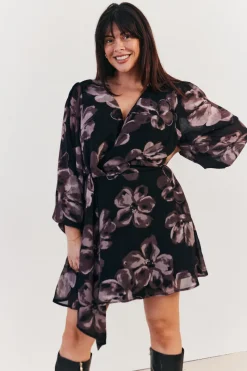 Floral Wrap Front Detail Skater Dress|In The Style