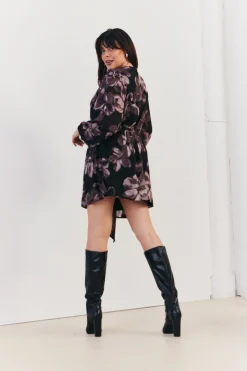 Floral Wrap Front Detail Skater Dress|In The Style